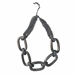 Gunmetal Mesh Chain Link Bold Chunky Statement Industrial Chic Metal Necklace